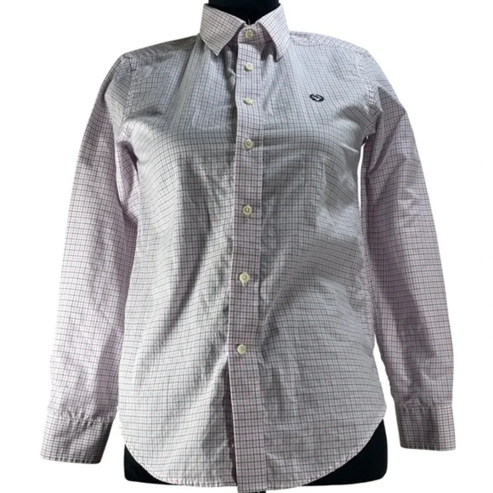 Ralph Lauren Youth Button Down Shirt Blue Pink‎ Check Long Sleeve Cotton Size 14